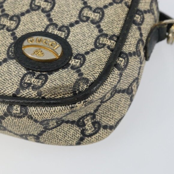 Authentic GUCCI GG Plus Supreme Shoulder Bag PVC Navy Gold - Picture 2 of 16